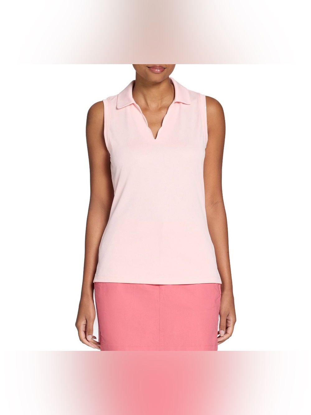 Walter Hagen women pink sleeveless collared w/ scalloped v-neck golf top Large